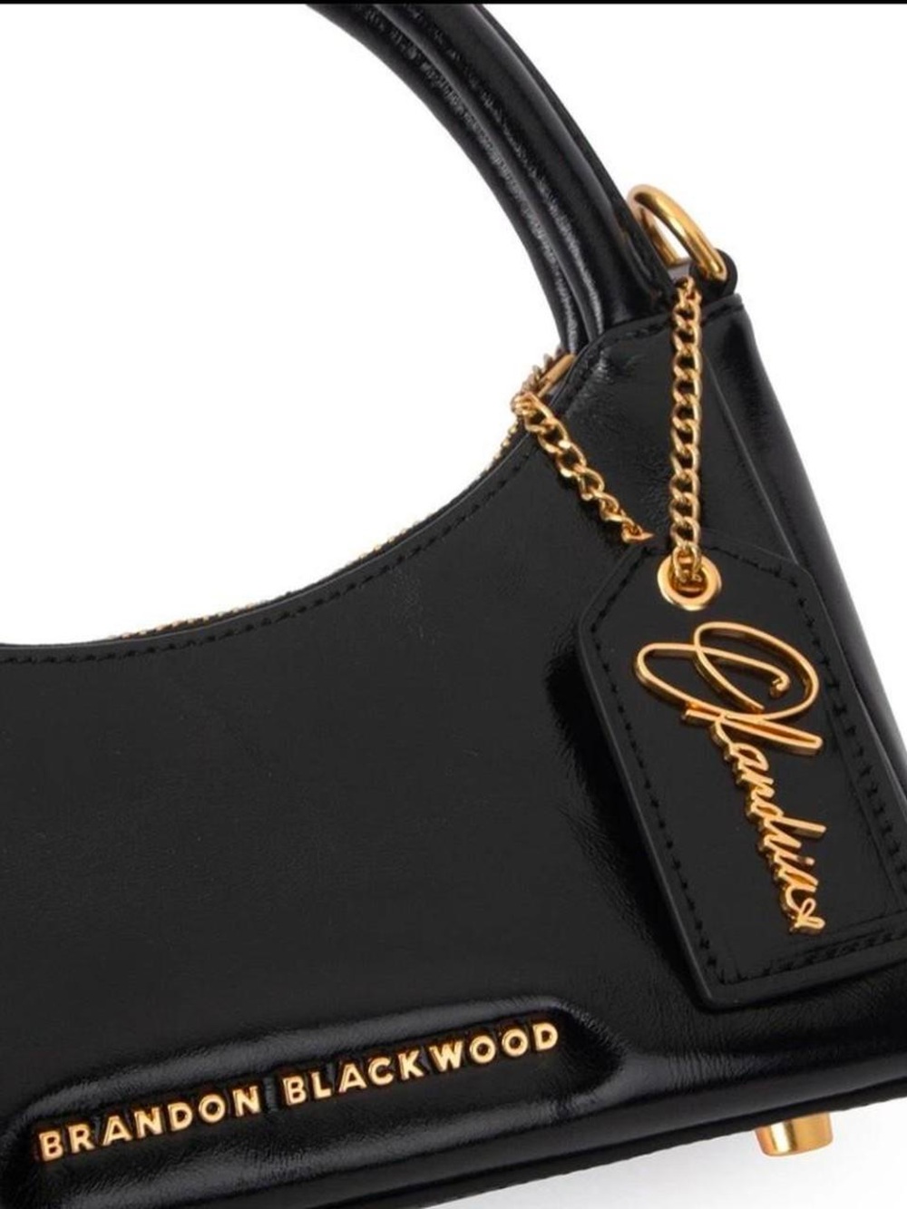 NWT Brandon Blackwood x Olandria O Top Handle Bag Black Oiled Leather